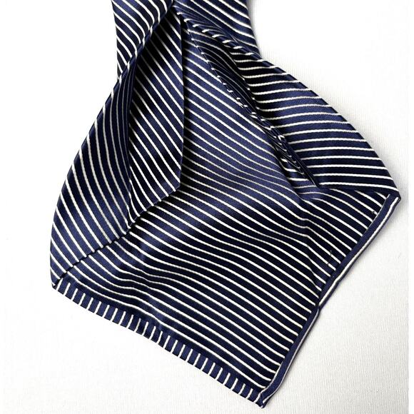DANIEL CREMIEUX Silk Seven Fold Navy & White Stripe Men's Repp Tie Made In Italy - Picture 2 of 15